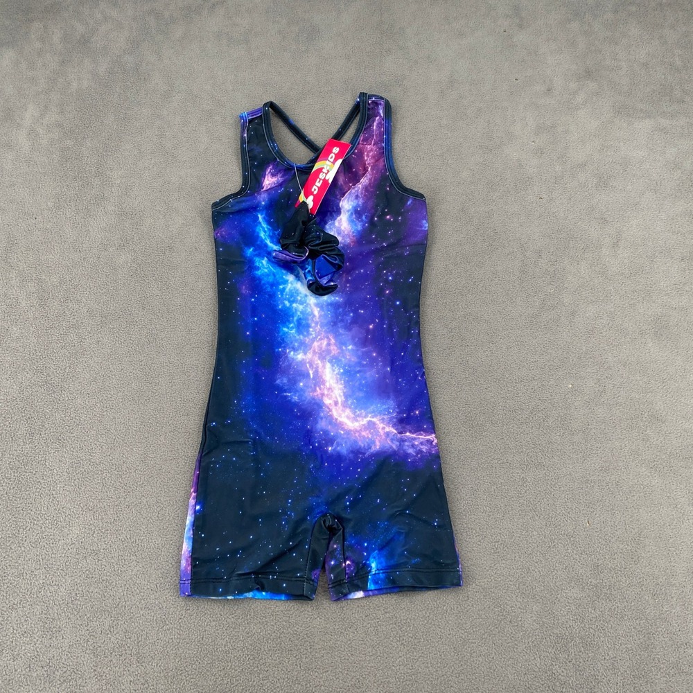 Jeskids Girls Galaxy Space Gymnastics Leotard Unitard with Scrunchie Size‎ 4-5Y